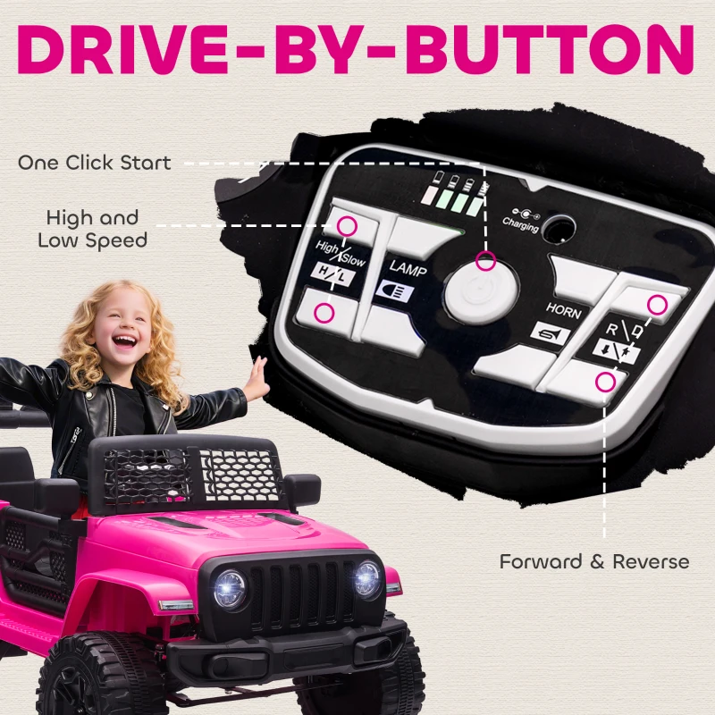 HOMCOM Kids Electric Ride On Car 12V Off Road Toy with Parental Remote Control 2 Motors Horn Lights Suspension Wheels for 3-6 Years Old Pink