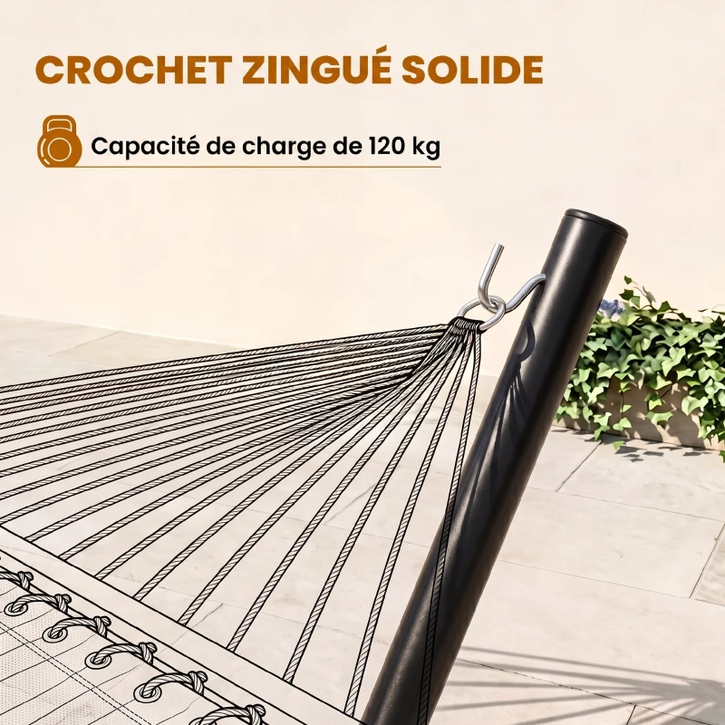 Outsunny Support Pied de hamac Structure Robuste métal époxy Noir 3,60 x 0,92 x 1,12 m, Compatible Hamacs de 3,3 à 3,6 m