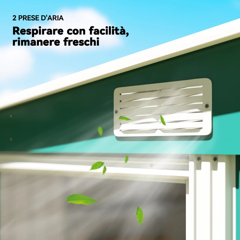 Outsunny Capanno Attrezzi in Metallo 1.5x2m con Base, Porta Scorrevole e Tetto Inclinato, Verde