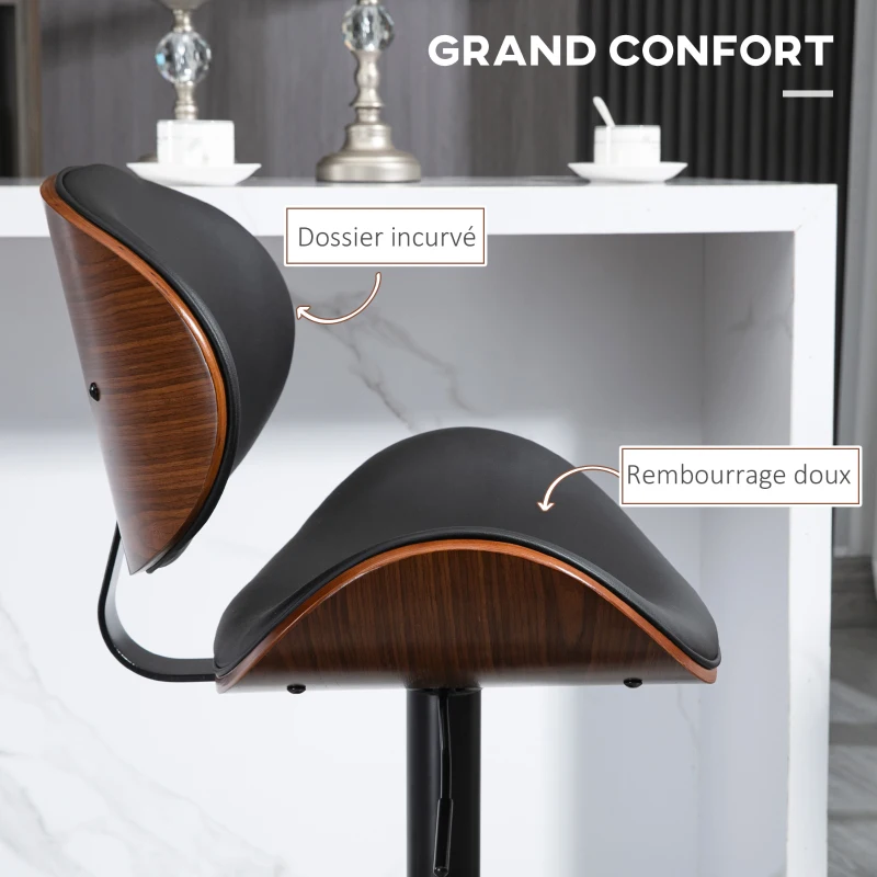 HOMCOM Lot de 2 chaises de bar tabouret hauteur réglable revêtement synthétique 53 x 52 x 92-112 cm noir