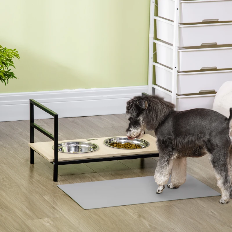 PawHut Gamelle chien surélevée double porte-gamelle avec 2 bols amovibles en acier, hauteur réglable 11/21,5/32 cm et 1 tapis