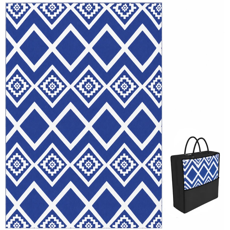 Outsunny Outdoorteppich Terrassenteppich, wetterbeständig, modernes Design, 182 cm x 274 cm x 0,3 cm, Blau + Weiß