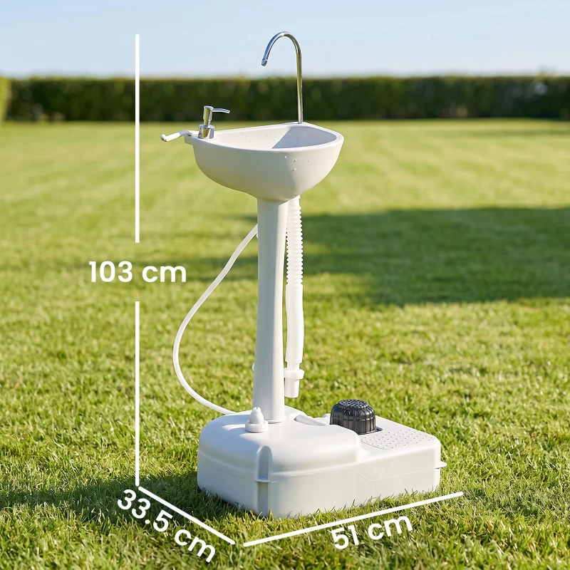 Outsunny Camping Sink, 17L Portable Hand Wash Station with Towel Holder, Soap Dispenser and Rolling Wheels, Outdoor Sink for Events, Gatherings, Worksite