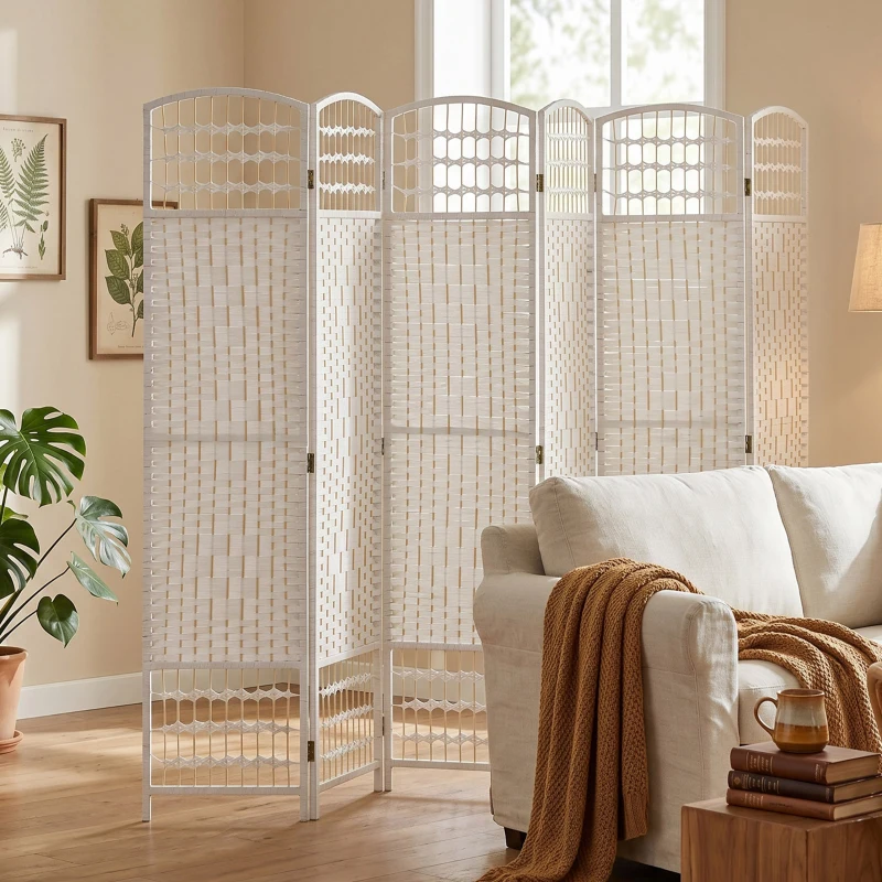 HOMCOM 6 Panel Folding Room Divider, Privacy Screen, Paravent Partition Separator for Living Room, Bedroom, White