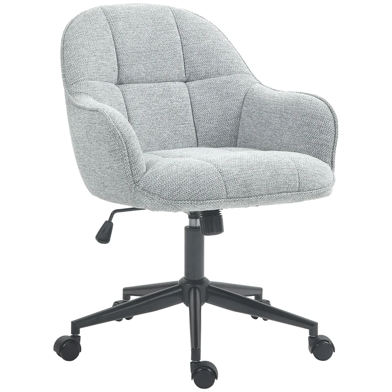 HOMCOM Fauteuil chaise de bureau dossier assise capitonnée hauteur réglable pivotant 360° piètement noir revêtement tissu gris