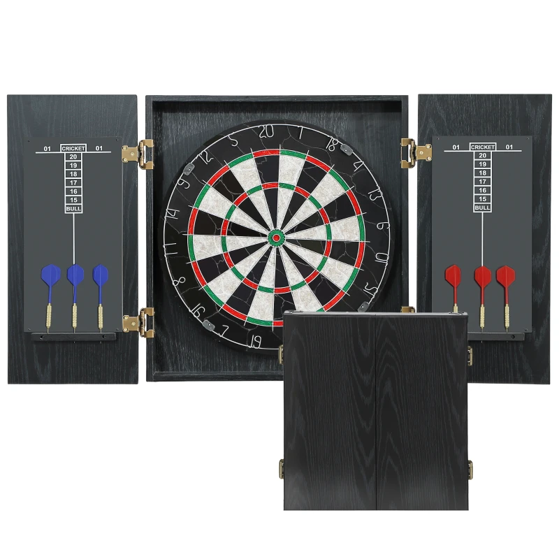 SPORTNOW Cible de Fléchettes en Sisal avec Cabinet, 6 Fléchettes Pointe Acier et 2 Tableaux de Score, 100x55x9cm, Noir