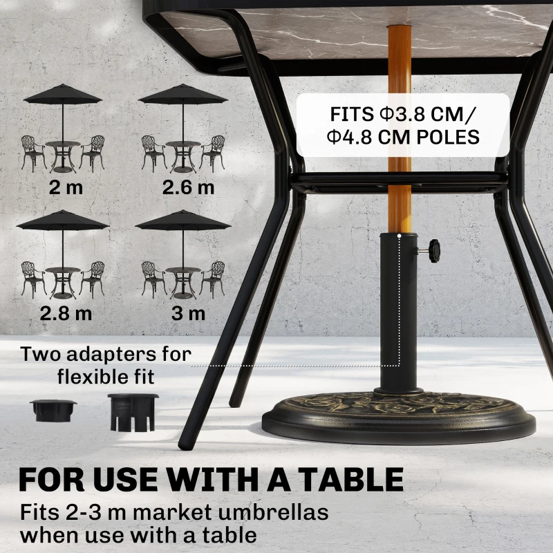 Outsunny 9kg Garden Parasol Base, Round Resin Cast Iron Effect Sun Umbrella Base, Outdoor Umbrella Stand for 38mm or 48mm Outdoor Umbrella Poles, Bronze Tone