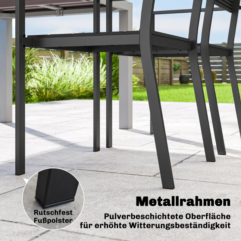 Outsunny Gartenstühle 4er Set Stapelbare Terrassenstühle mit Lamelldesign Armlehnen 52 x 51 x 90 cm Schwarz
