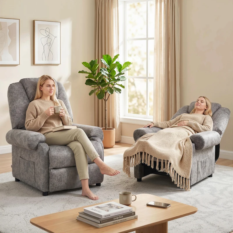 HOMCOM Sillón Relax Reclinable Manual hasta 135º con Reposabrazos Reposapiés Acolchado Grueso Gris