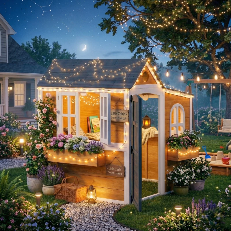 AIYAPLAY Cabane enfant extérieur en bois, maison enfant extérieure/intérieure avec porte, fenêtres, 3 bacs à fleurs, jaune