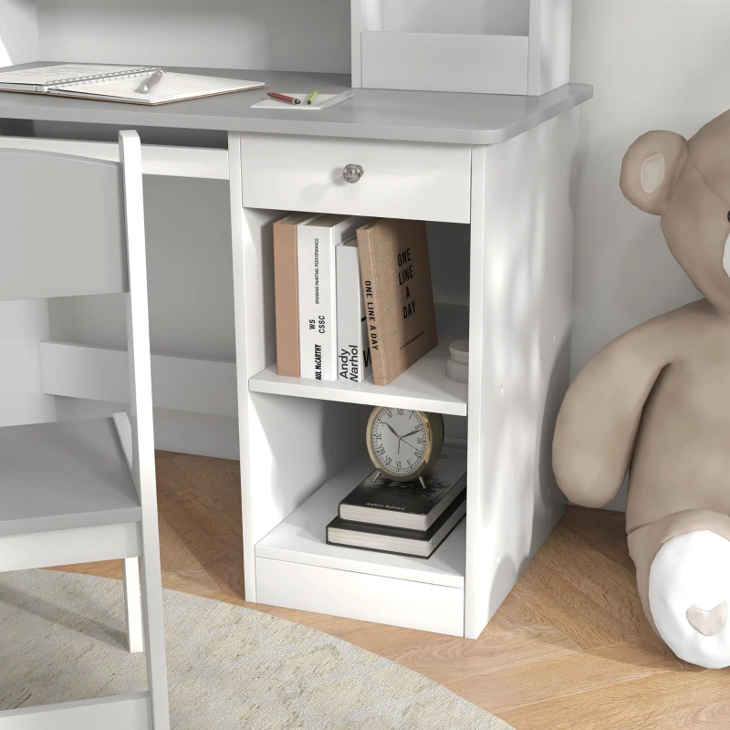 ZONEKIZ Bureau enfant avec chaise ergonomique avec clavier coulissant tiroir niches et étagères ouvertes 90 x 45 x 90 cm gris