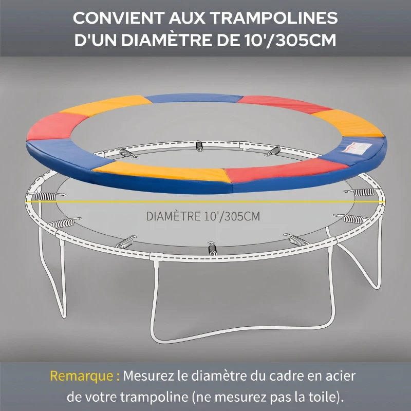 HOMCOM Coussin de protection pour trampoline de remplacement Ø 305 cm résistant aux rayons UV, anti déchirure multicolore