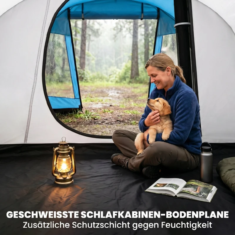 Outsunny Campingzelt Trekkingzelt Zelt, wetterbeständig, 2 Räume,  475 x 264  cm Breite x 172, Blau