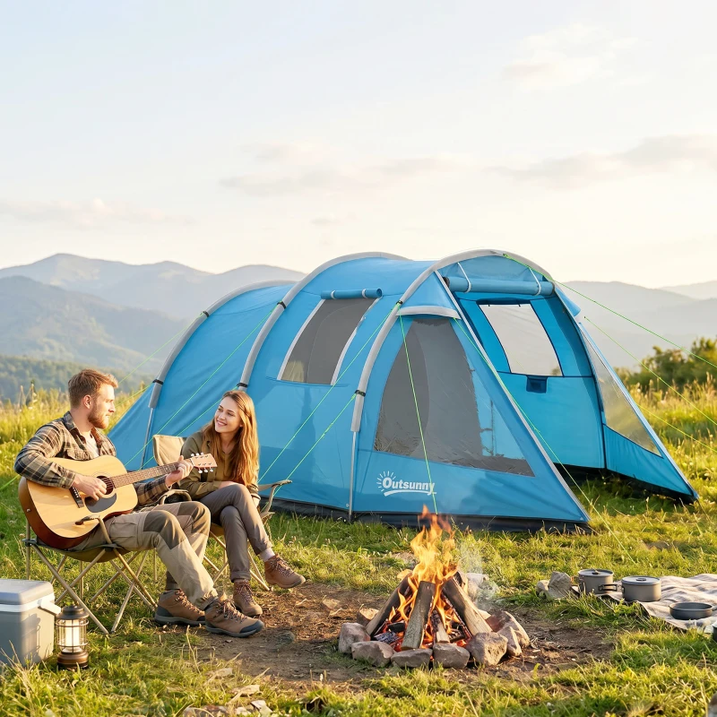 Outsunny Campingzelt Trekkingzelt Zelt, wetterbeständig, 2 Räume,  475 x 264  cm Breite x 172, Blau
