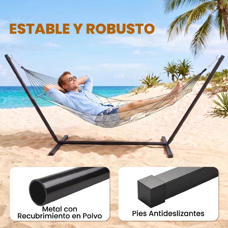 Outsunny Soporte para Hamaca de Metal Estructura para Hamaca Carga 120 kg para Jardín Terraza Patio 360x92x112 cm Negro