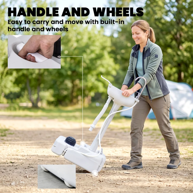 Outsunny Camping Sink, 17L Portable Hand Wash Station with Towel Holder, Soap Dispenser and Rolling Wheels, Outdoor Sink for Events, Gatherings, Worksite