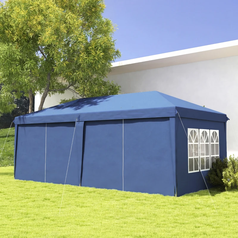 Outsunny 3x6m Pop-Up Gazebo, with Curtain Walls and Windows, Blue