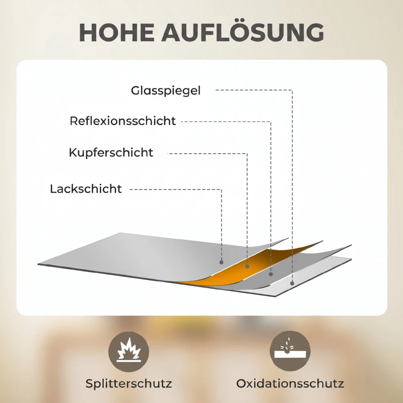 HOMCOM Wandspiegel, 50 x 70 cm, Rahmen in Holzoptik, einfache Montage, inkl. Schrauben