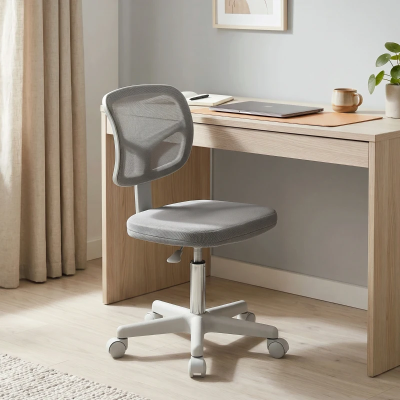 Vinsetto Small Office Chair without Arms, Ergonomic Swivel Mesh Desk Chair with Curved Back, Dark Grey