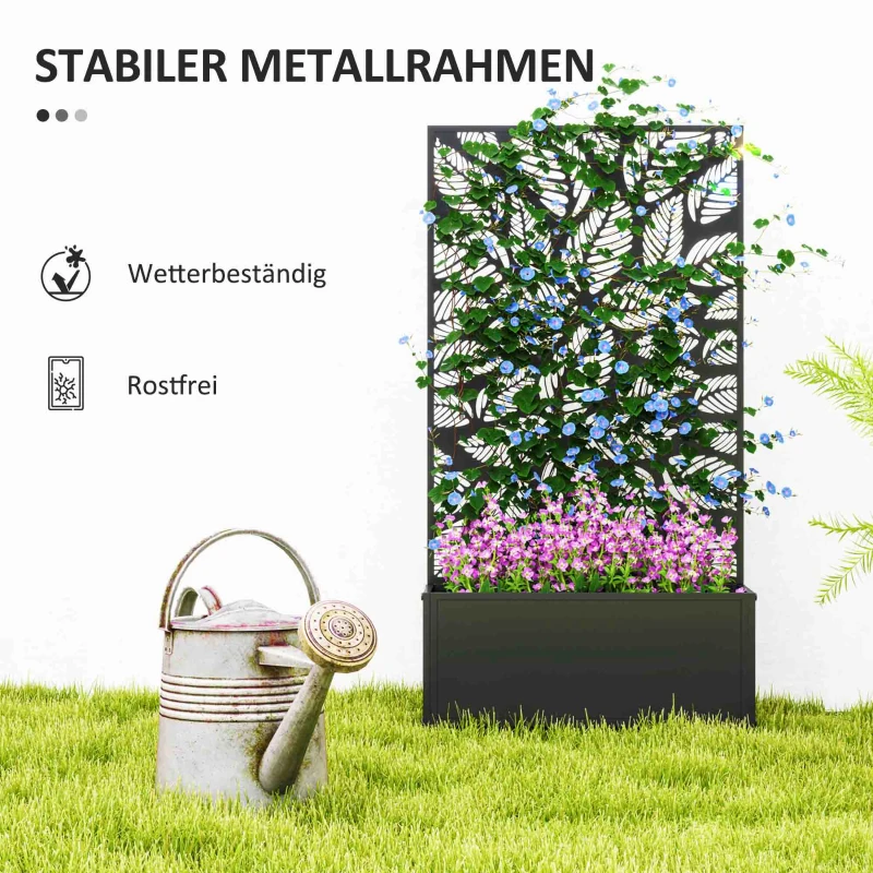 Outsunny Hochbeet mit Sichtschutzpaneel, Rankengitter, Metall, Schwarz