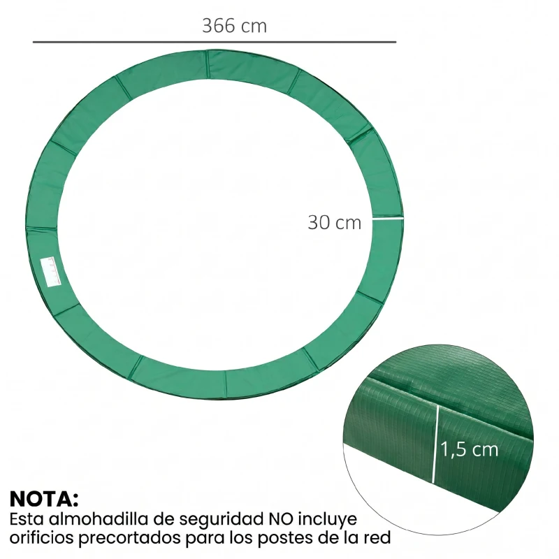 HOMCOM Cubierta de Protección Acolchada para Cama Elástica Borde de Seguridad para Trampolines con Diámetro Ø366 cm Verde