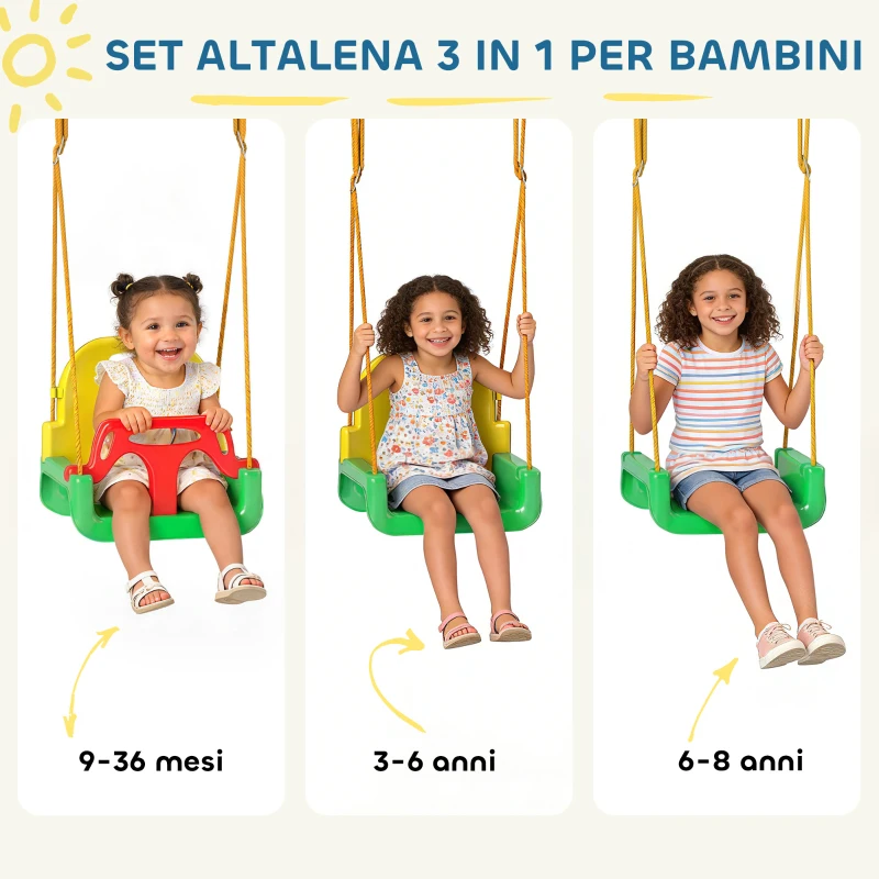 AIYAPLAY Altalena da Giardino per Bambini Regolabile con Schienale e Barriera, in Acciaio e PP, 128x155x157 cm, Verde