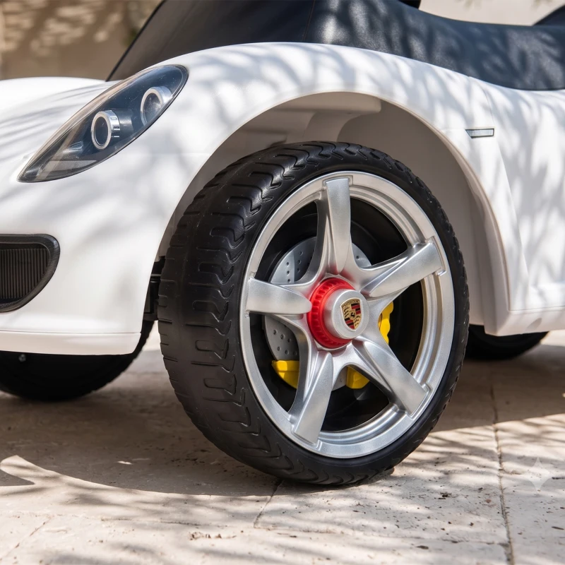 AIYAPLAY Voiture porteur pour enfant Porsche sous licence, véhicule à pousser avec klaxon lumières et bruitage de démarrage, blanc