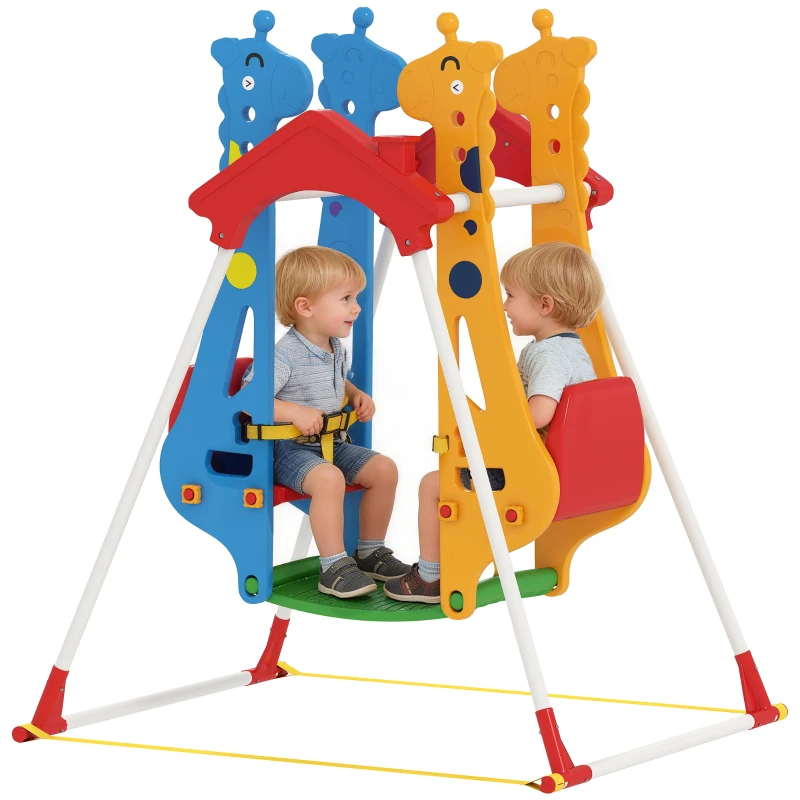 AIYAPLAY Balançoire pour Enfants, Portique Balançoire Enfants 3-5 Ans avec Double Siège Face à Face, 114x94x134,5cm, Multicolore