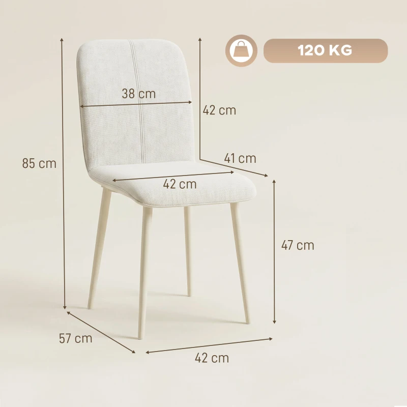 HOMCOM Sillas de comedor 2 unidades, sillas de cocina acolchadas con efecto lino y patas ligeras, crema