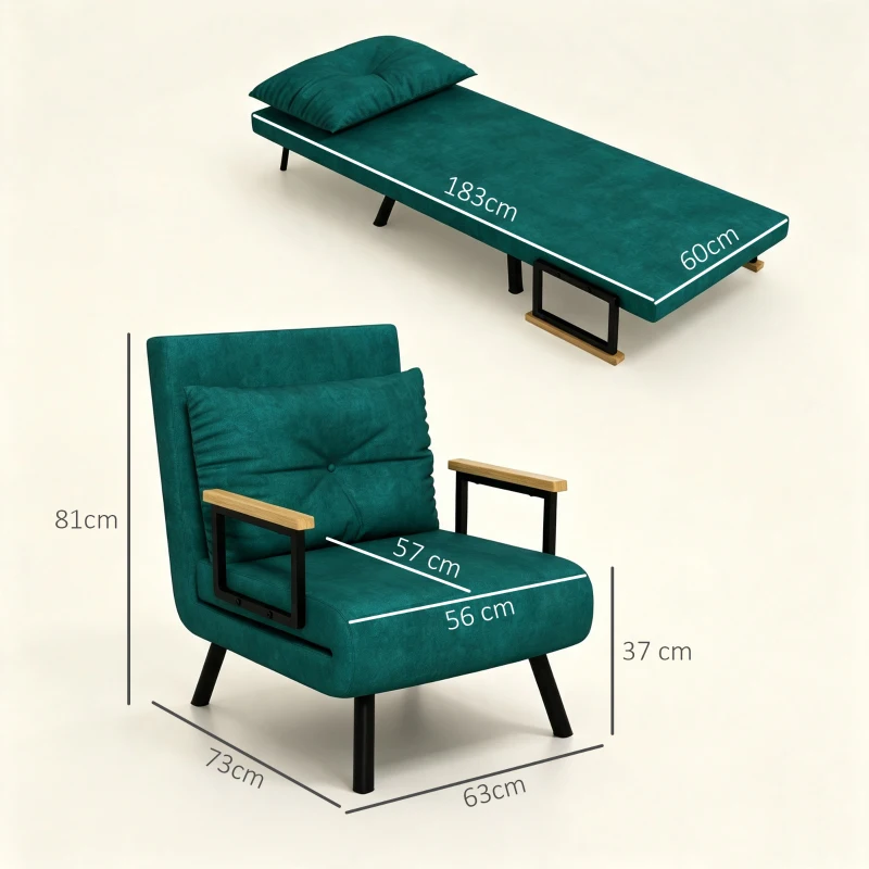 HOMCOM Relaxsessel im Skandidesign, Liegesessel, Lesesessel. ink. Kissen mit Knopfhefung, Schwarz + Natur