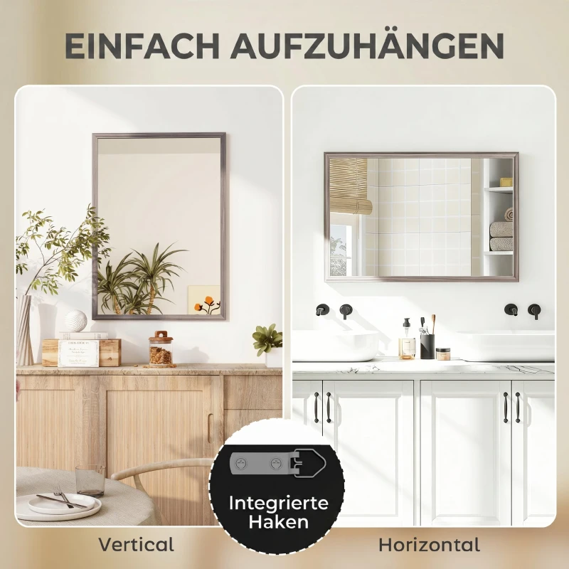 HOMCOM Wandspiegel, 50 x 70 cm, Rahmen in Holzoptik, einfache Montage, inkl. Schrauben