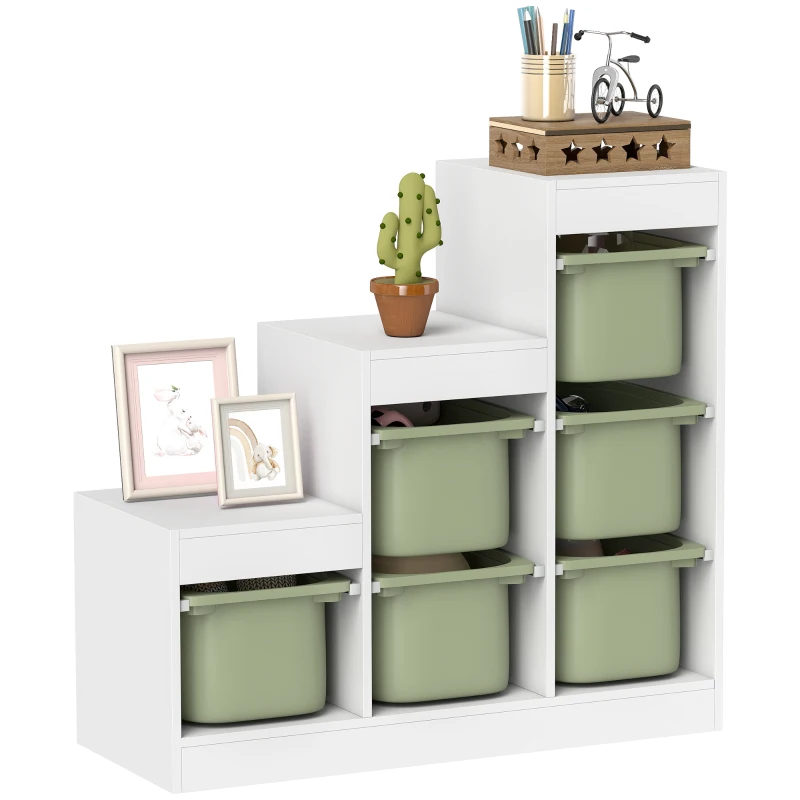 AIYAPLAY Meuble de rangement pour jouets des enfants avec 6 bacs amovibles, 3 niveaux de rangement, 96 x 38,5 x 90, vert
