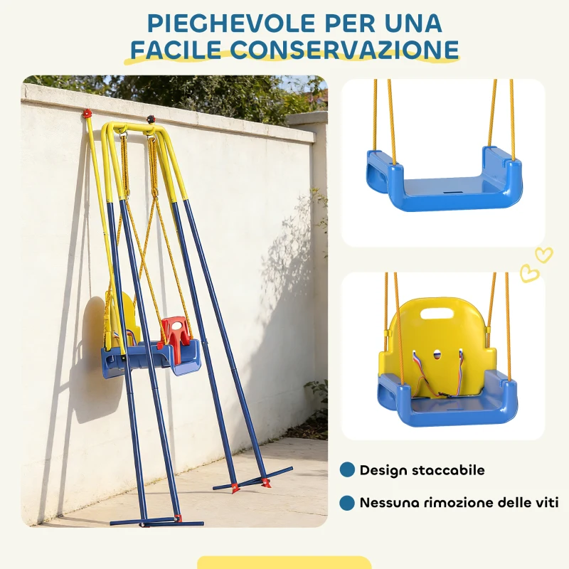 AIYAPLAY Altalena da Giardino per Bambini Regolabile con Schienale e Barriera, in Acciaio e PP, 128x155x157 cm, Blu