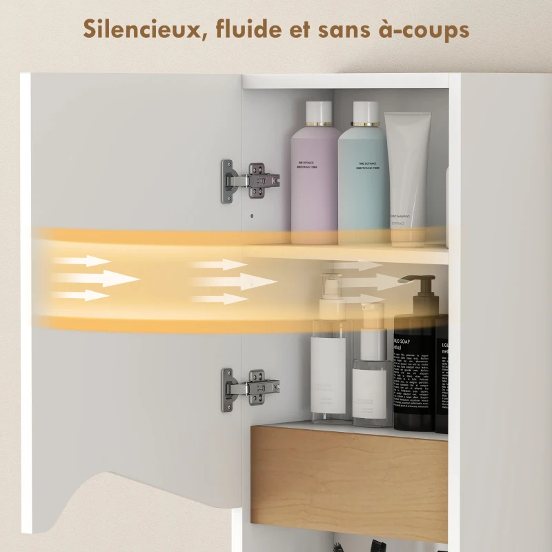 HOMCOM Armoire murale de salle de bain avec porte à fermeture douce, étagère réglable et compartiment ouvert, 30x17x67cm, blanc