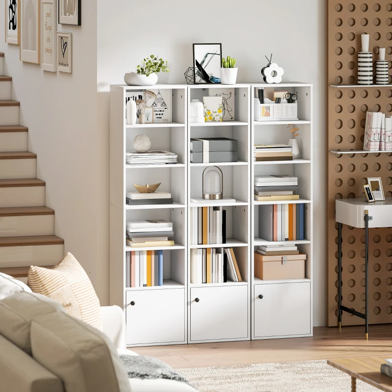 HOMCOM Bibliothèque meuble de rangement 6 niveaux avec 3 étagères réglables et placard, style moderne 40 x 30 x 156 cm blanc