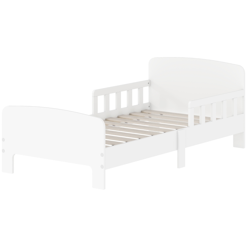 AIYAPLAY Lit enfant lit au sol enfant barrières de sécurité haut sommier à lattes et cadre robuste 143,5 x 74,2 x 54 cm blanc