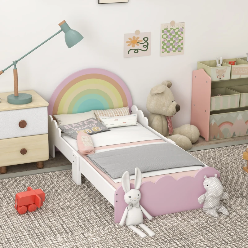 ZONEKIZ Lettino per Bambini 3-6 Anni con Sponde Laterali Anticaduta in MDF, 143x74x66 cm, Bianco e Rosa