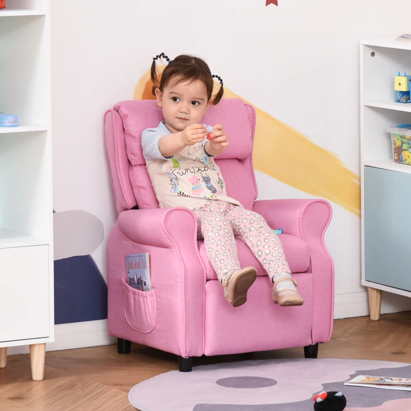 HOMCOM Kindersofa Kindersessel mit Fußstütze Armlehne verstellbare Rückenlehne Relaxsessel Kindercouch Stuhl Liegecouch Kinder Sofa für 3-5 Jahre Jungen und Mädchen Rosa