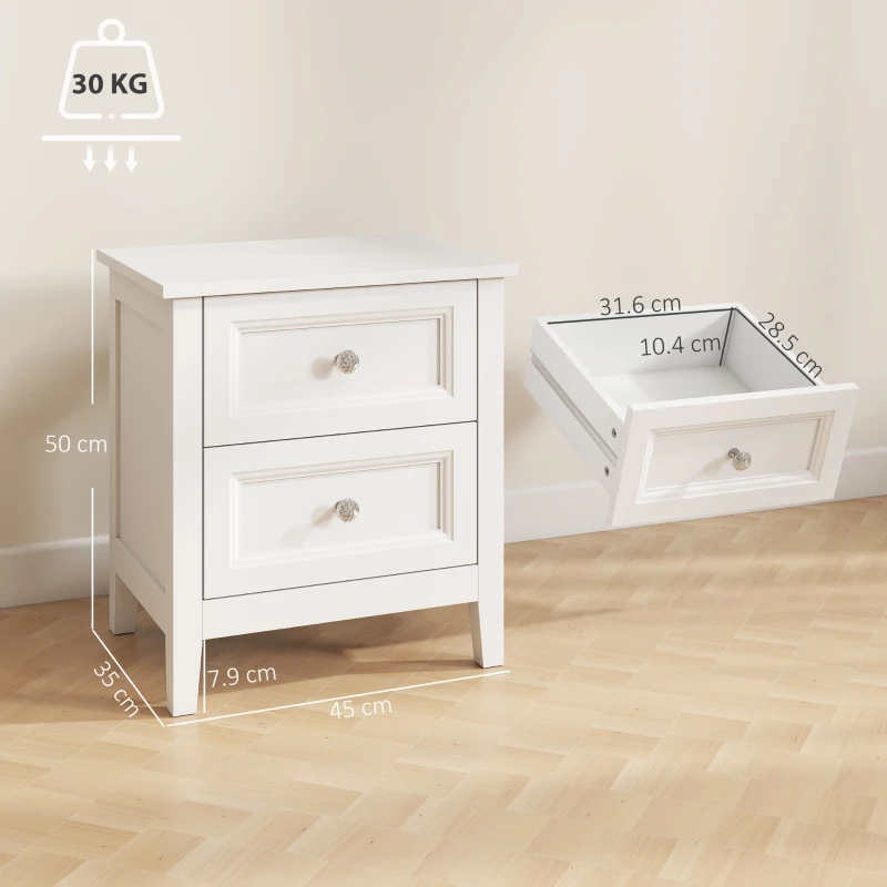 HOMCOM Nightstand with 2 Drawers Modern Bedside Table for Bedroom Living Room White