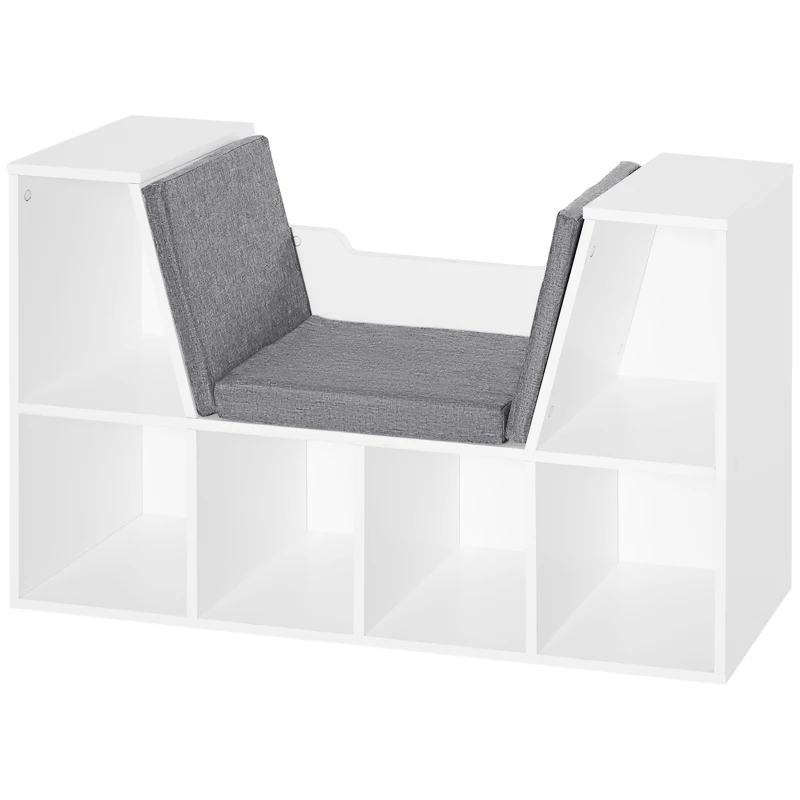 HOMCOM 6 Cube Bookcase with Cushioned Seat, Cube Storage Shelf, Bookshelf Organizer for Study, Reading Corner, White
