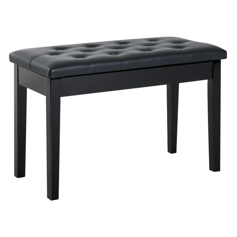 HOMCOM Banquette tabouret siège pour piano avec coffre de rangement pied bois caoutchouc assise capitonnée noir