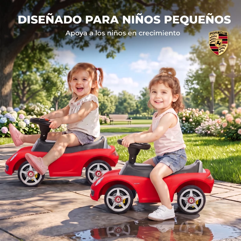 AIYAPLAY Correpasillos para Bebés de 18-36 Meses Licencia de Porsche con 2 Faros Bocina Sonido de Arranque 63x28,5x38 cm Rojo
