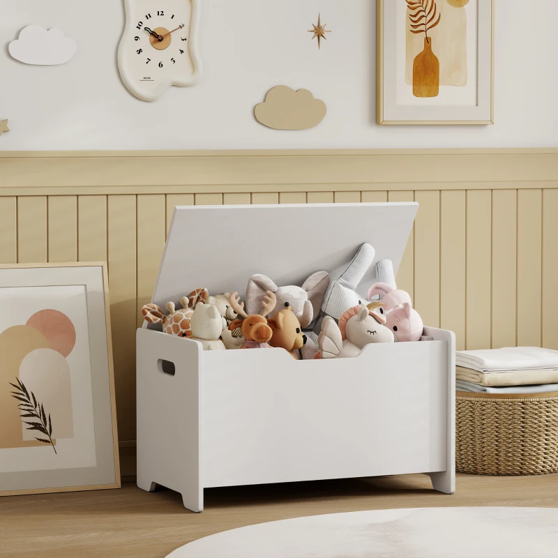 AIYAPLAY Coffre à jouet enfant avec couvercle rabattable, coffre de rangement enfant, forme d'ours, 60 x 38 x 48 cm, blanc