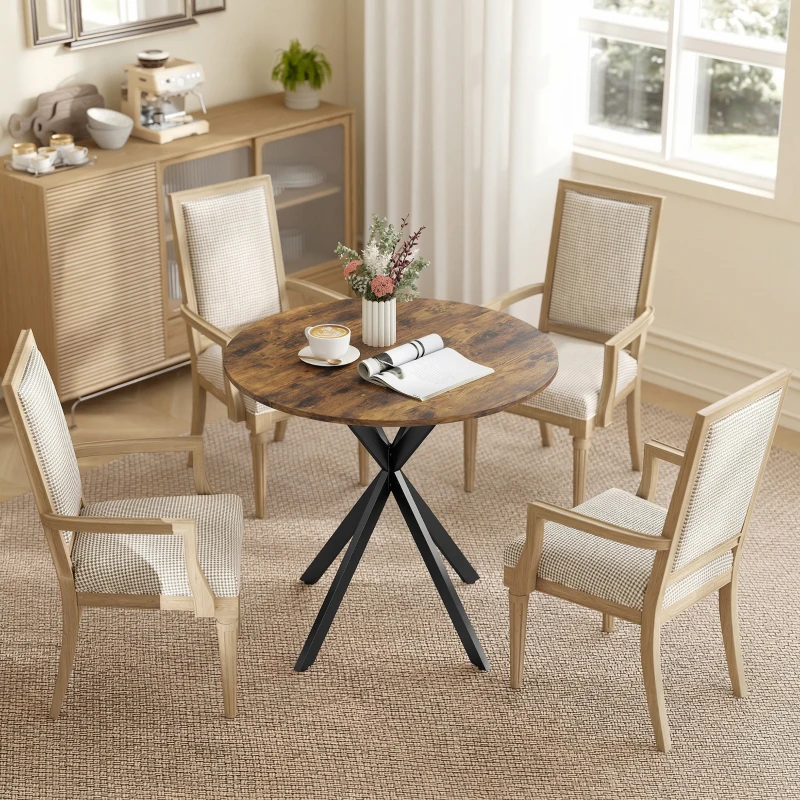 HOMCOM Masă rotundă de dining în stil industrial, cu picioare în cruce din oțel, Ø80x75 cm, maro rustic