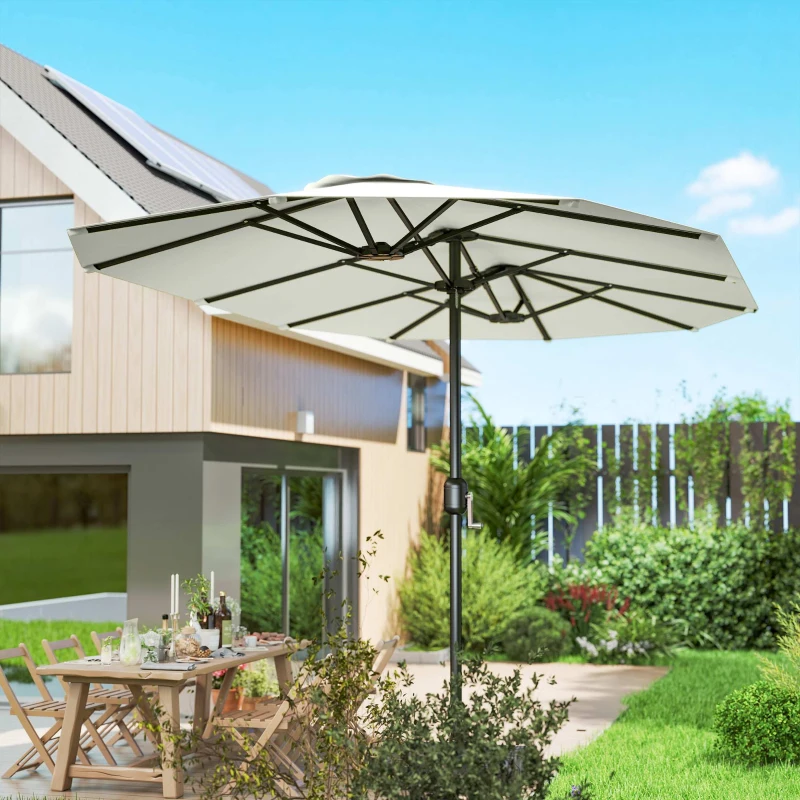 Outsunny Parasol de jardin extérieur, grand parasol double 4,6 m avec manivelle et protection UV50+, housse de protection, crème