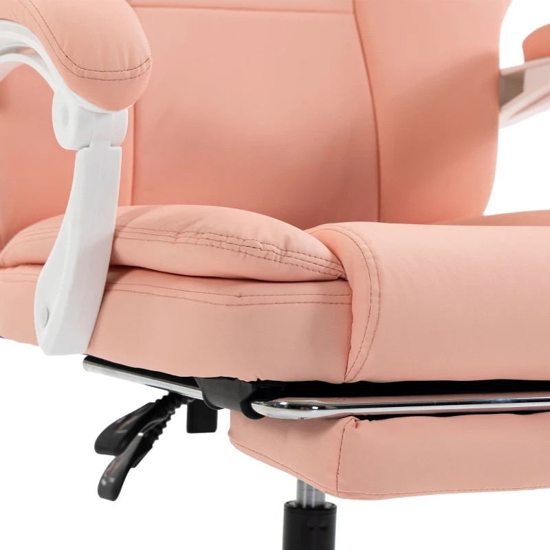 HOMCOM Cadeira de Escritório Ergonómica, Poltrona de Escritório Reclinável em Couro Sintético Adequado para Animais, Altura Regulável, Rosa