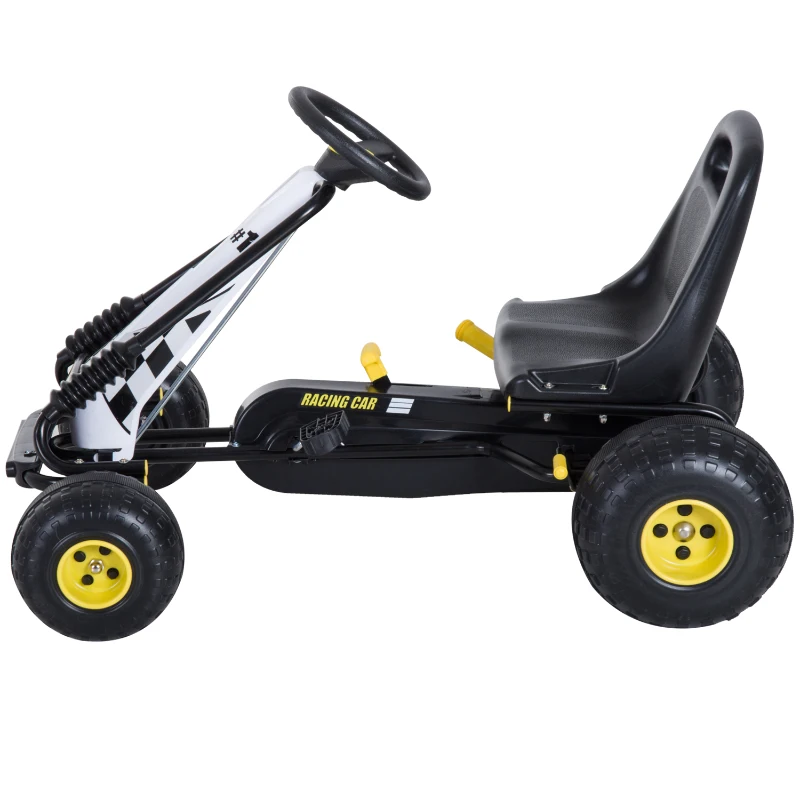 HOMCOM Vélo et véhicule pour enfants kart à pédales siège réglable frein manuel roues AR plastique acier noir jaune