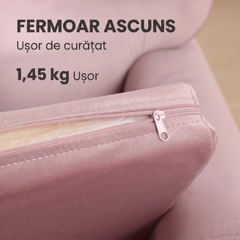 HOMCOM Fotoliu pentru Copii din Material cu Efect de Catifea Roz cu Spătar în Formă de Coroană, 50,2x41,9x57,8 cm