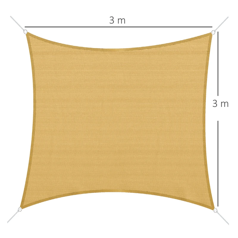 Outsunny Toldo Vela Cuadrado 3x3 m Vela de Sombra para Jardín Patio Terraza HDPE Anti UV y Transpirable Color Arena