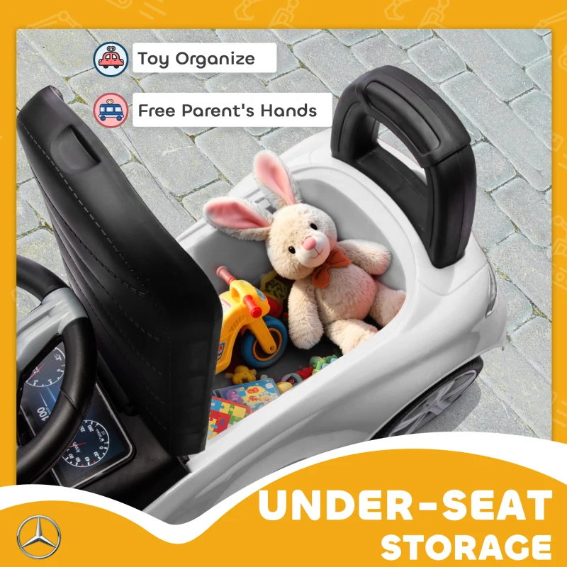 AIYAPLAY Official Mercedes-Benz Ride On Car, Foot to Floor Sliding Walker with Horn, Engine Sounds and Under-Seat Storage, White